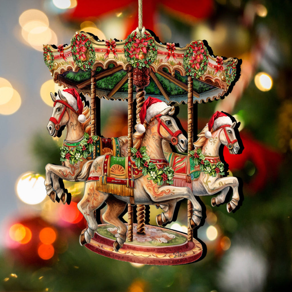 Christmas Carousel Wooden Ornaments by G. Debrekht Christmas Decor - 8611030-1