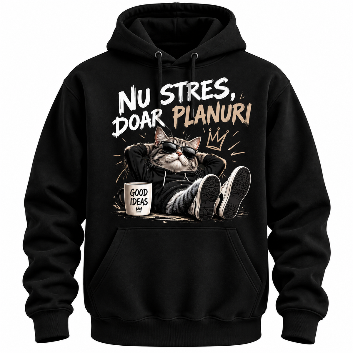 Hanorac Negru „Nu Stres, Doar Planuri” 😎