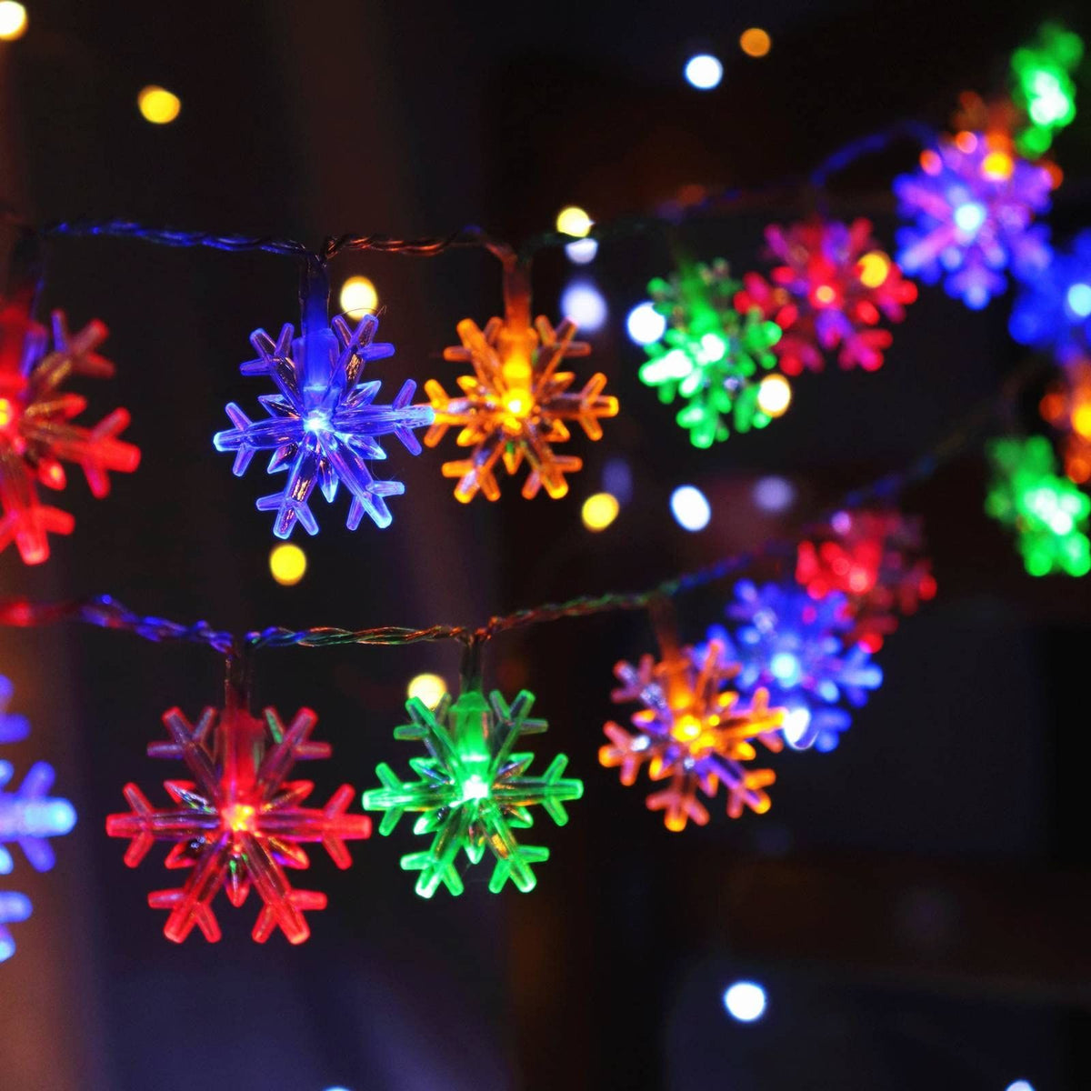 Christmas Lights Multicolor LED Multi Colored Snowflake String Lights Battery Operated Colorful Fairy Light for Bedroom Party Home-0