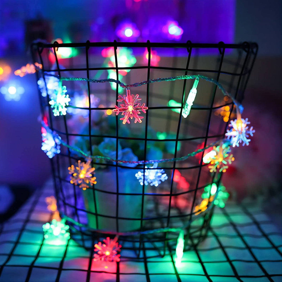 Christmas Lights Multicolor LED Multi Colored Snowflake String Lights Battery Operated Colorful Fairy Light for Bedroom Party Home-2