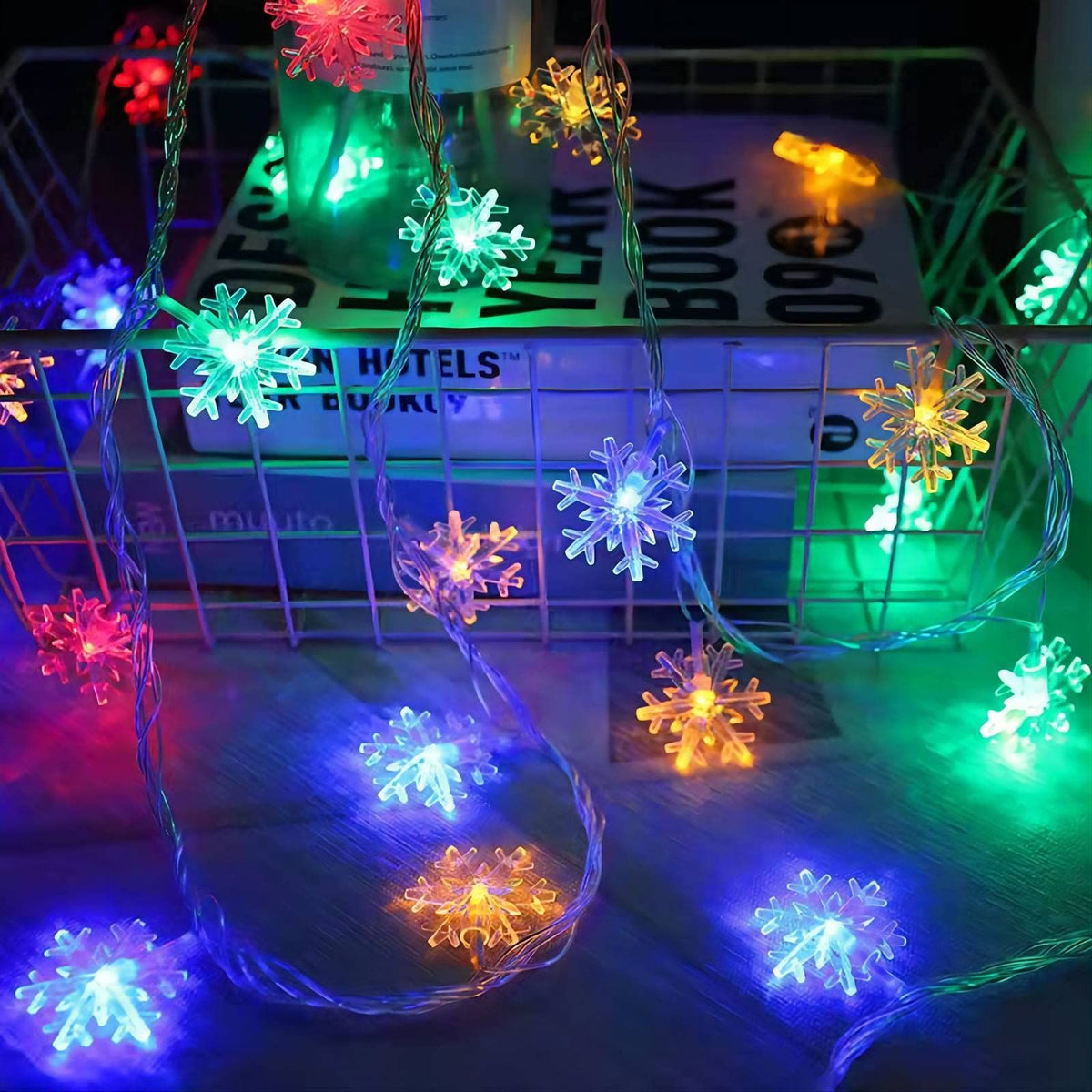Christmas Lights Multicolor LED Multi Colored Snowflake String Lights Battery Operated Colorful Fairy Light for Bedroom Party Home-3