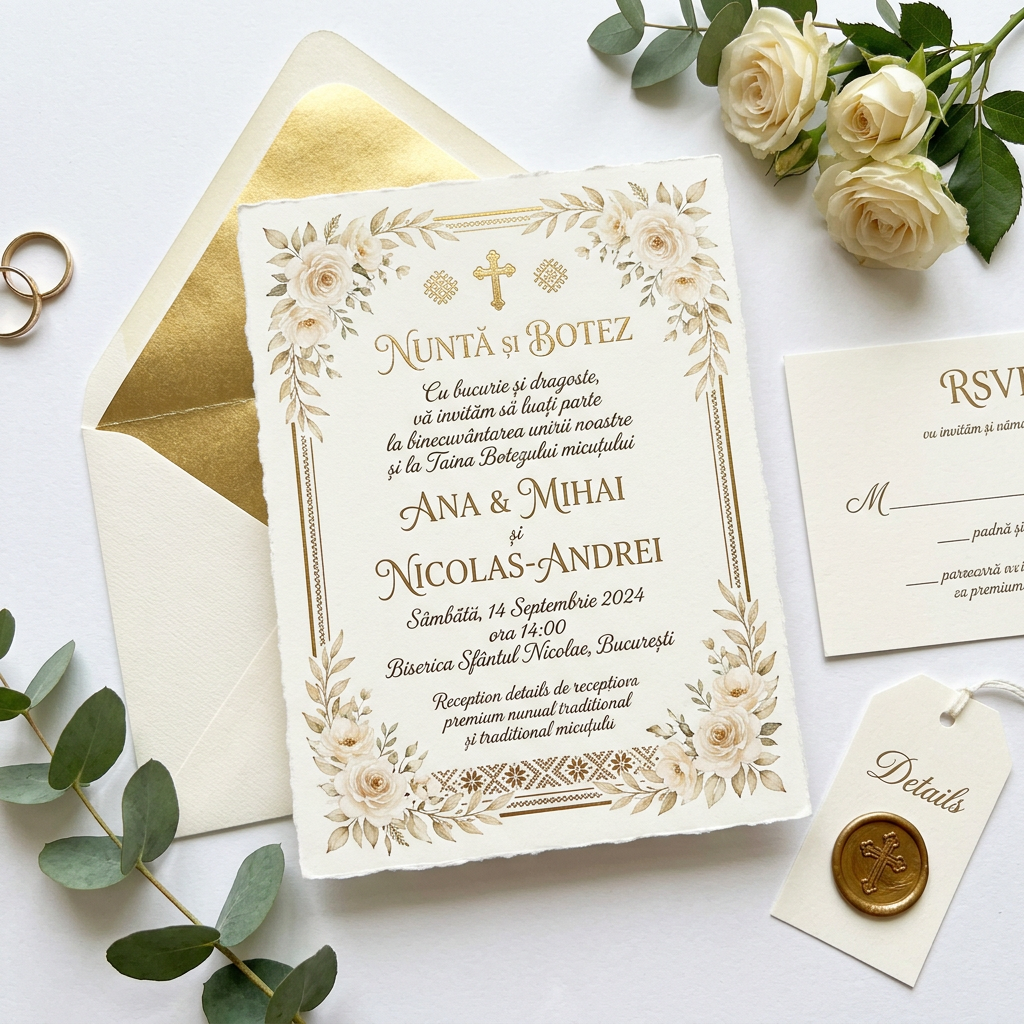 Invitație elegantă pentru nuntă și botez